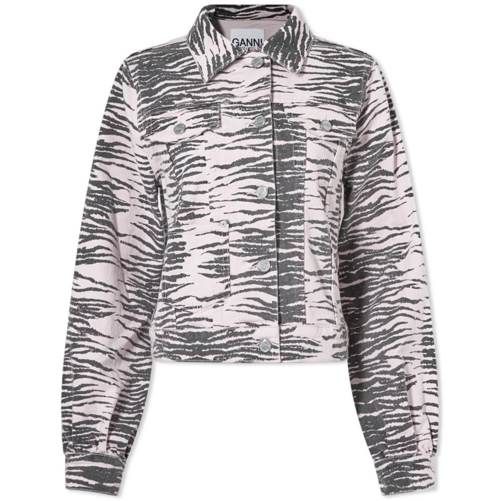 Ganni Pink and White Jean Jacket Zebra Print